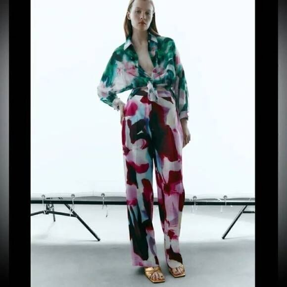 ZARA SATIN PRINTED FLORAL PANTS - Picture 5 of 9